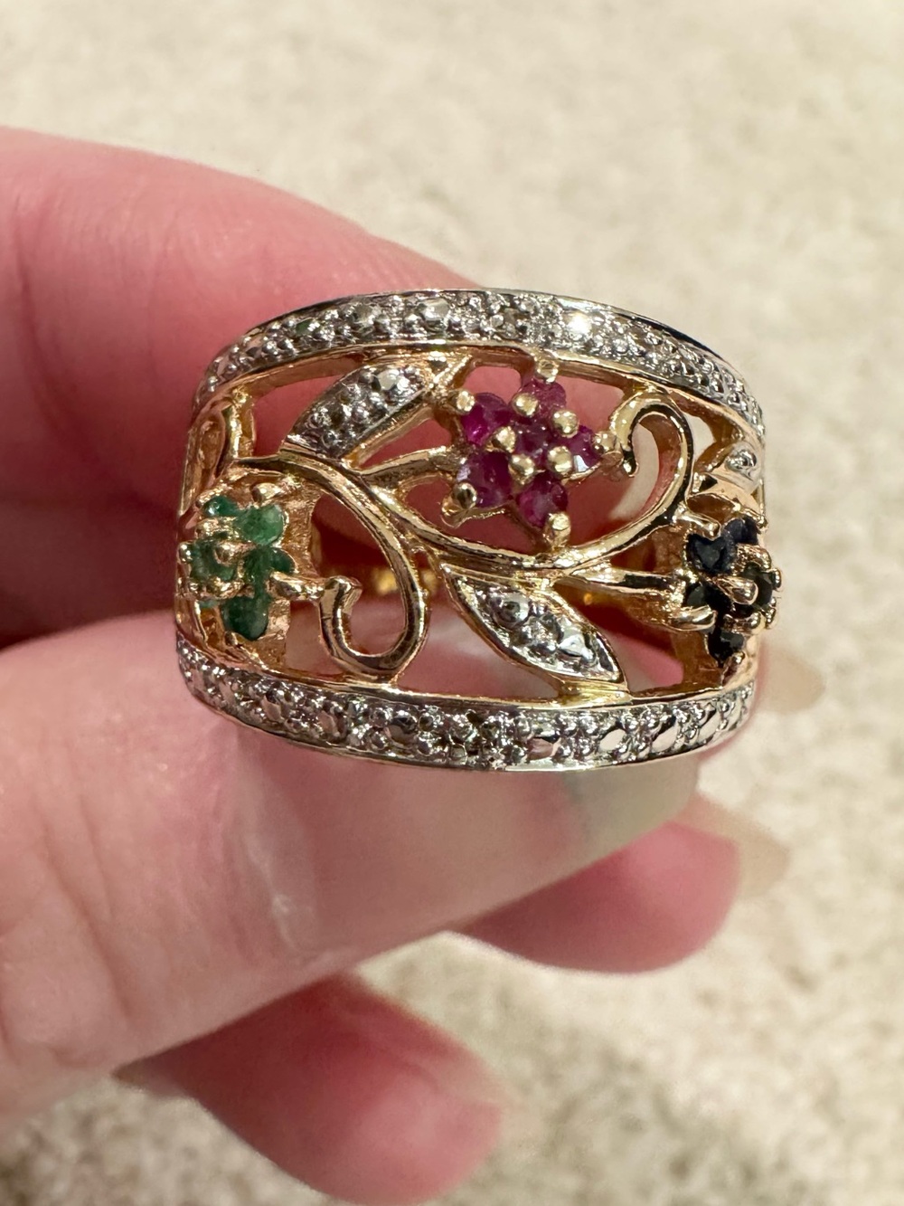 Ross Simons 925 sterling silver ring with emeralds rubies sapphires 8 gemstones